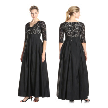 Premium-Polyester-Fabrik direkt verkaufen Mode Frauen Kurzarm bescheidenen Muster Casual schwarzen Spitzen Kleider